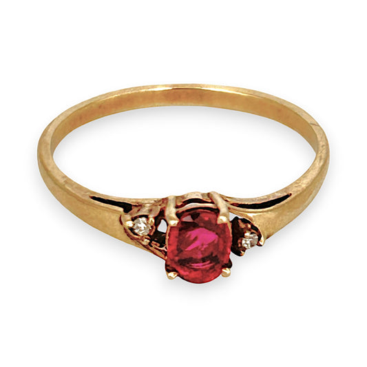 GOLD DEAL | 9ct (9K) Gold Timeless Ruby & Diamond Trio Ring Size N 1/2