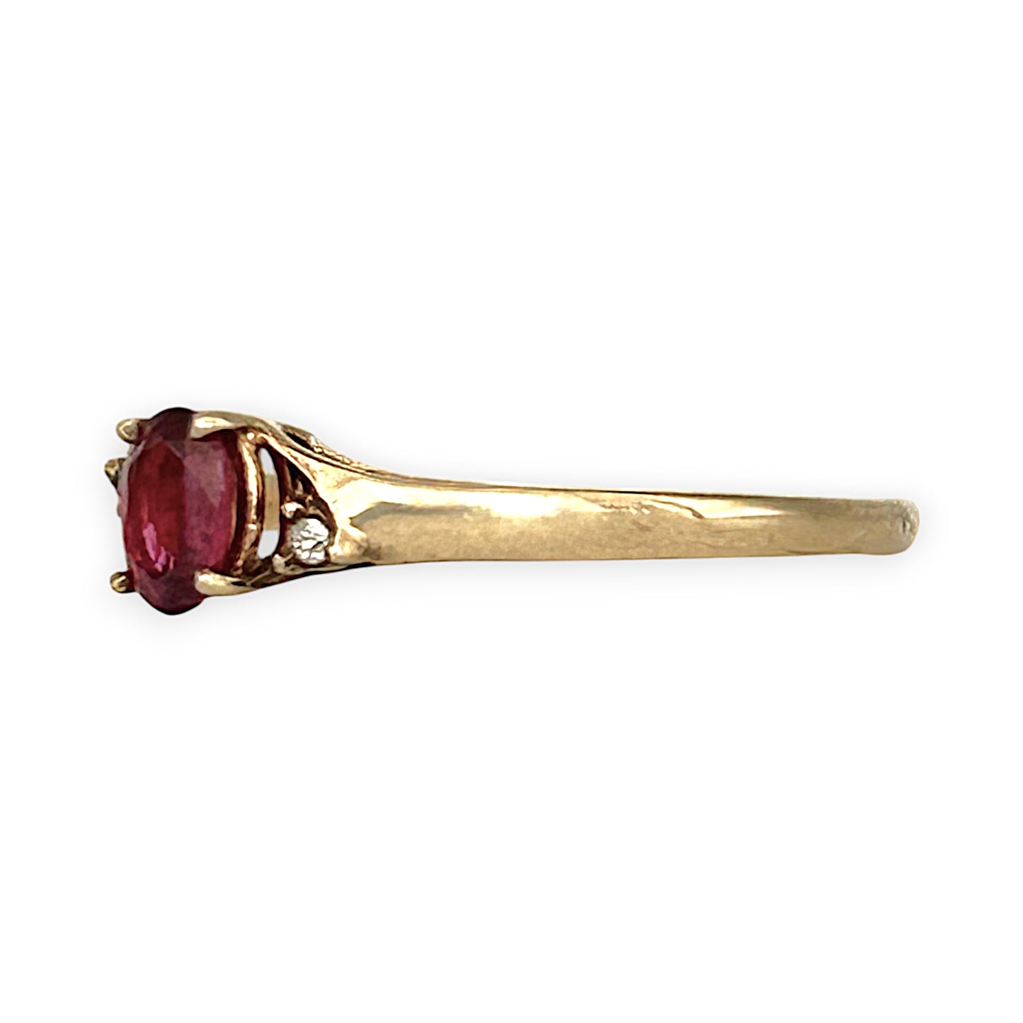 GOLD DEAL | 9ct (9K) Gold Timeless Ruby & Diamond Trio Ring Size N 1/2