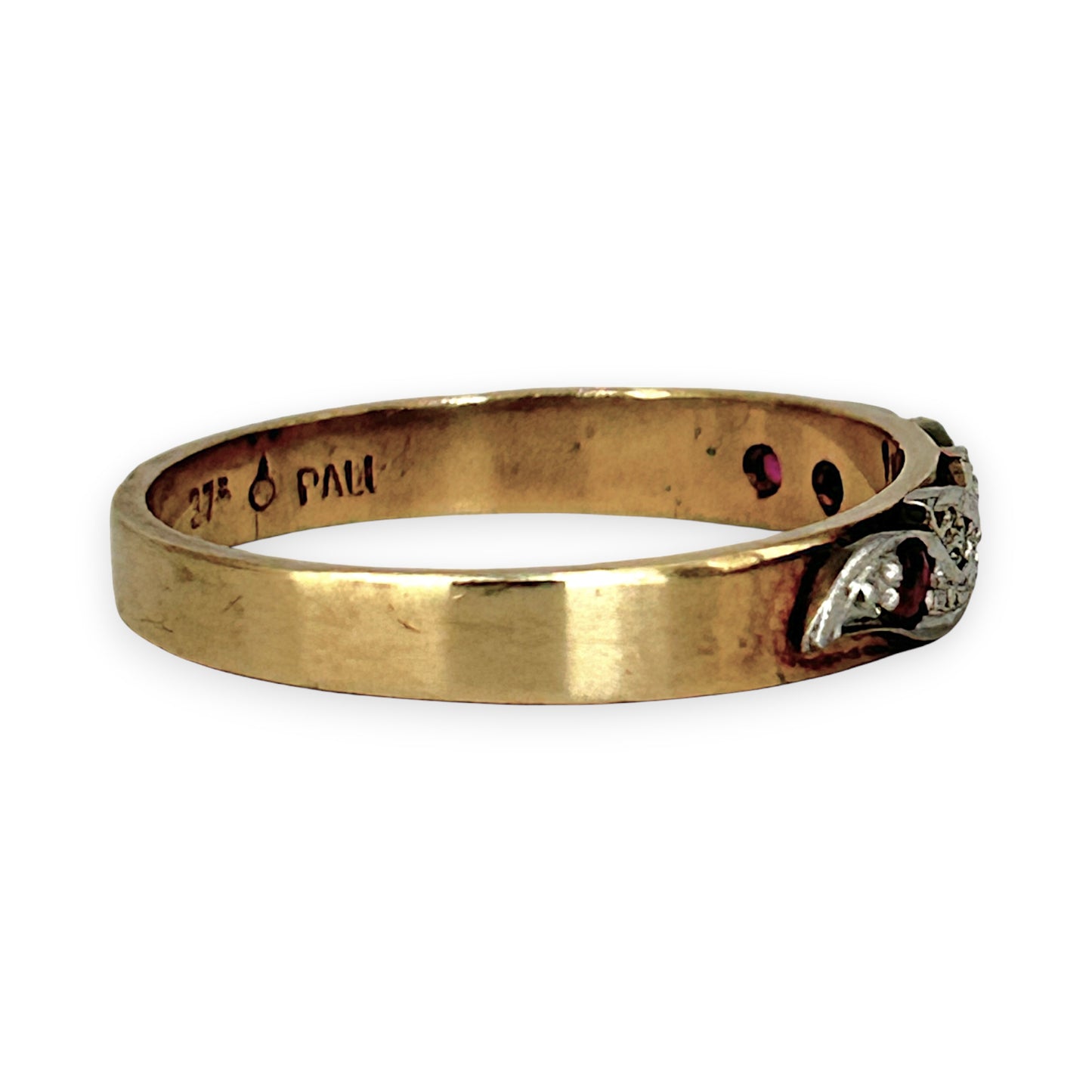 GOLD DEAL | 9ct (9K) Y/W Gold Trio Ruby Vintage Ring with Diamonds Size O