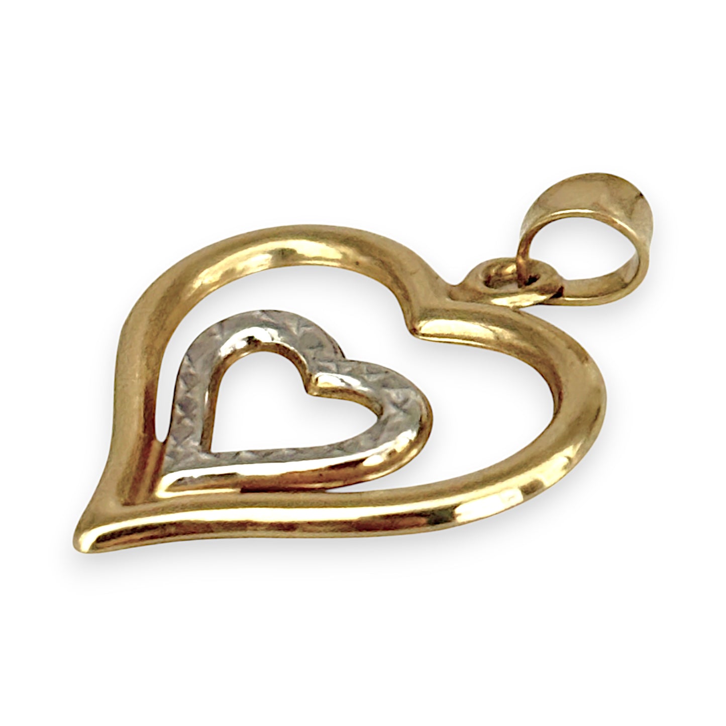9ct Y/W Gold Two Tone Duo Heart Pendant. R # 970