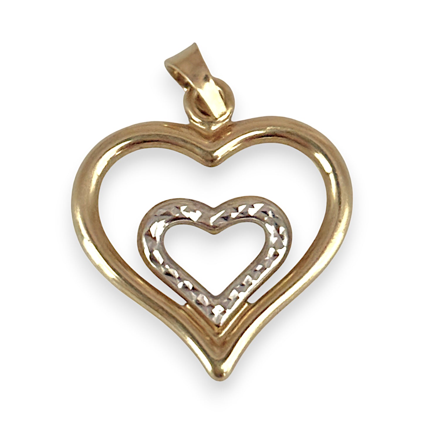 9ct Y/W Gold Two Tone Duo Heart Pendant. R # 970