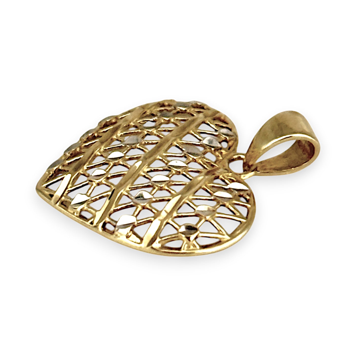 GOLD DEAL | 9ct Y/W Gold Two-Tone Net Heart Pendant