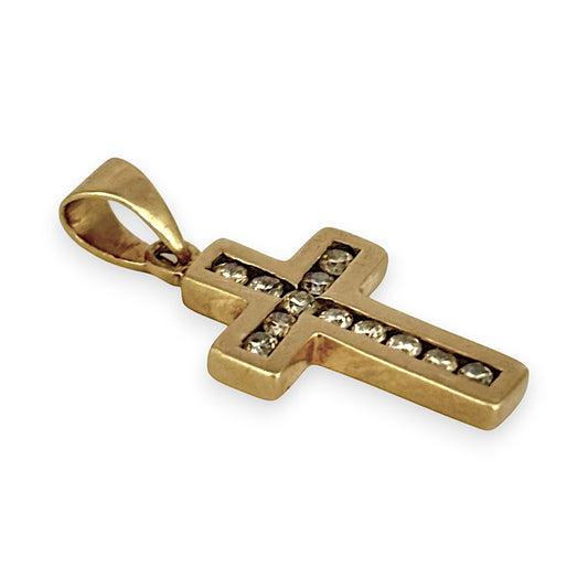 GOLD DEAL | 9ct Gold Cross Pendant Square Soft Edge with Diamonds