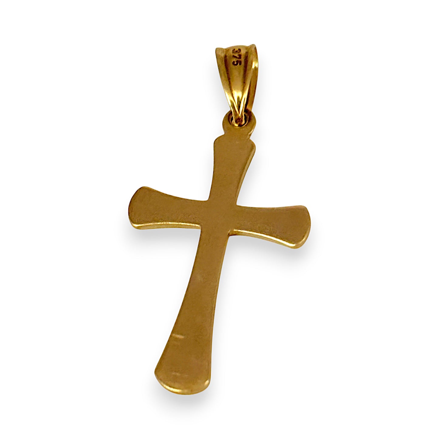 9ct Gold Cross Soft Round Edge Pendant. R # 980