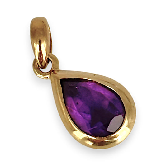 GOLD DEAL | 9K Gold Tear Drop Amethyst Pendant