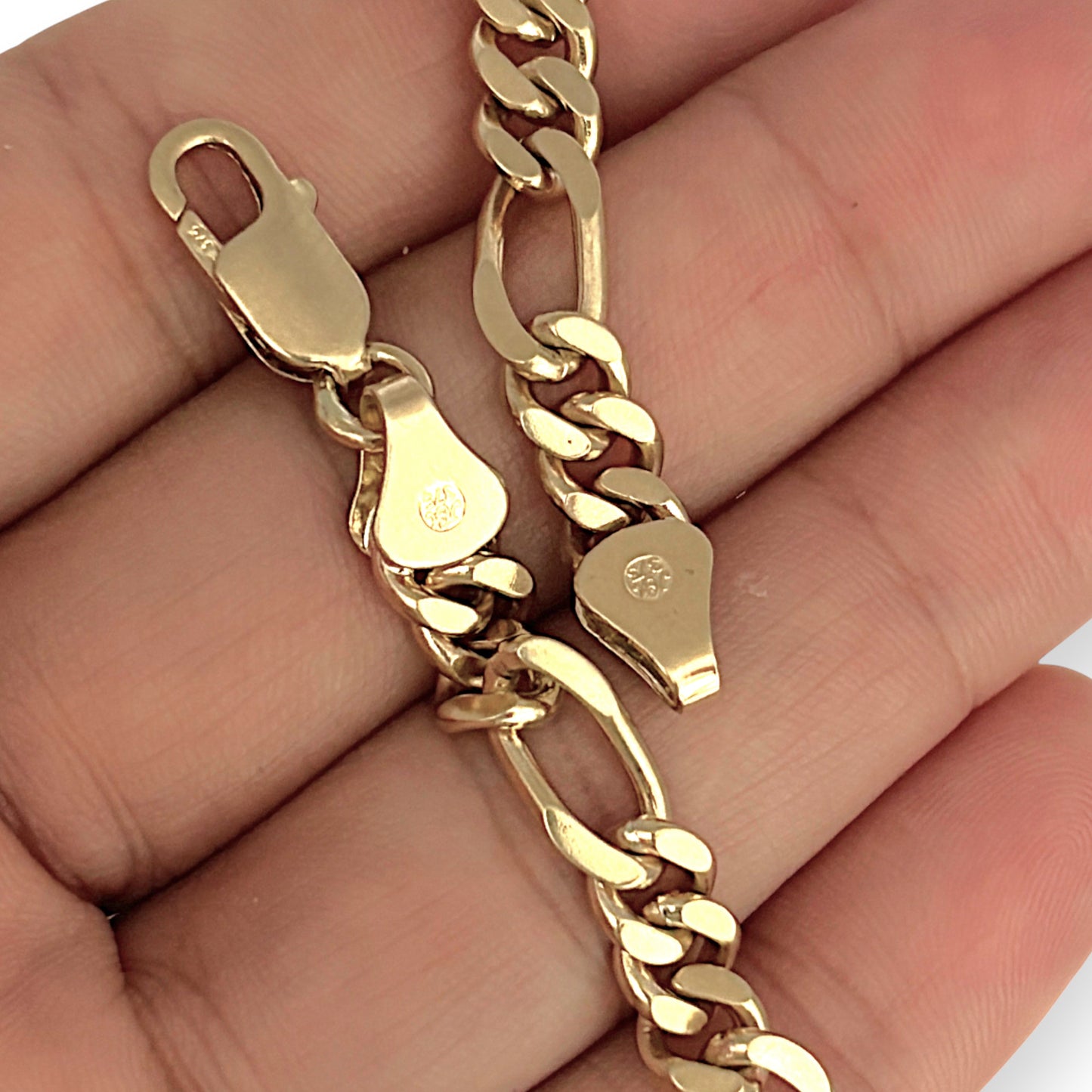 GOLD DEAL | FLASH SALE 9ct (9K) Gold Refurbished 6.8mm Figaro Link Bracelet Length 22cm