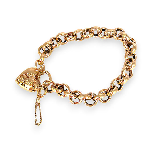 GOLD DEAL | 9ct (9K) Gold Refurbished Vintage Belcher 18cm Bracelet with Heart Padlock