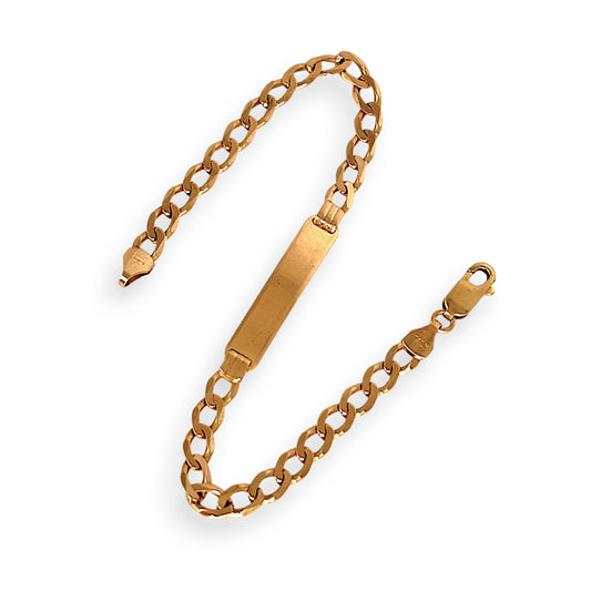 GOLD DEAL | 9ct (9K)  Gold Refurbished ID Flat Curb Bracelet Length 20cm