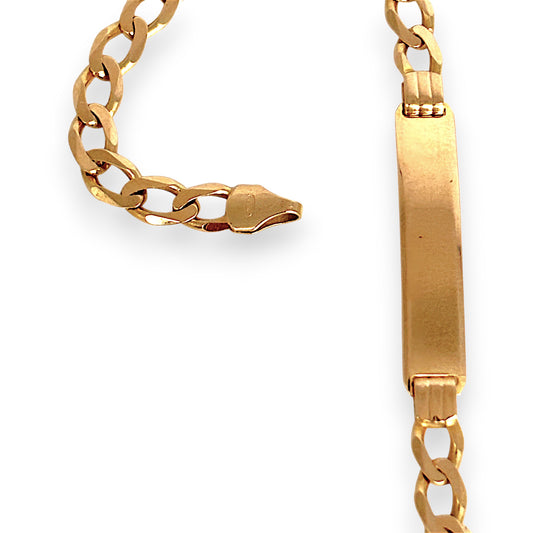 GOLD DEAL | 9ct (9K)  Gold Refurbished ID Flat Curb Bracelet Length 20cm