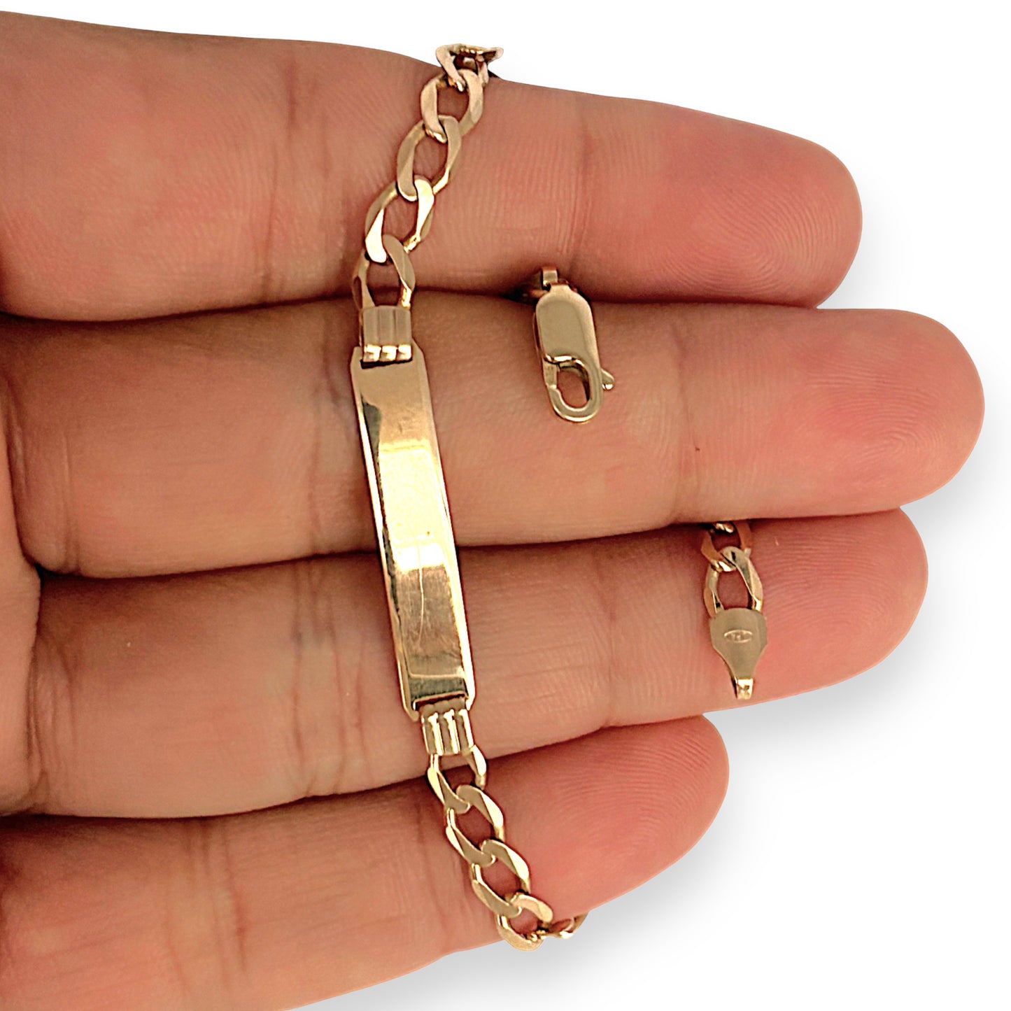 GOLD DEAL | 9ct (9K)  Gold Refurbished ID Flat Curb Bracelet Length 20cm