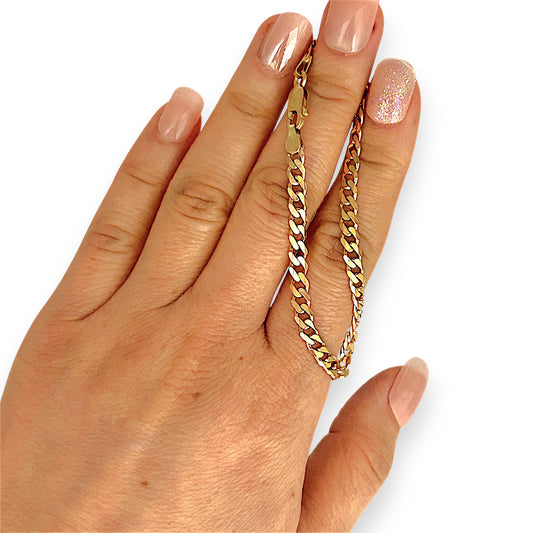 GOLD DEAL | FLASH SALE 9ct (9K) NZ Gold Refurbished Flat Curb Link Bracelet 19cm, 4.4mm wide