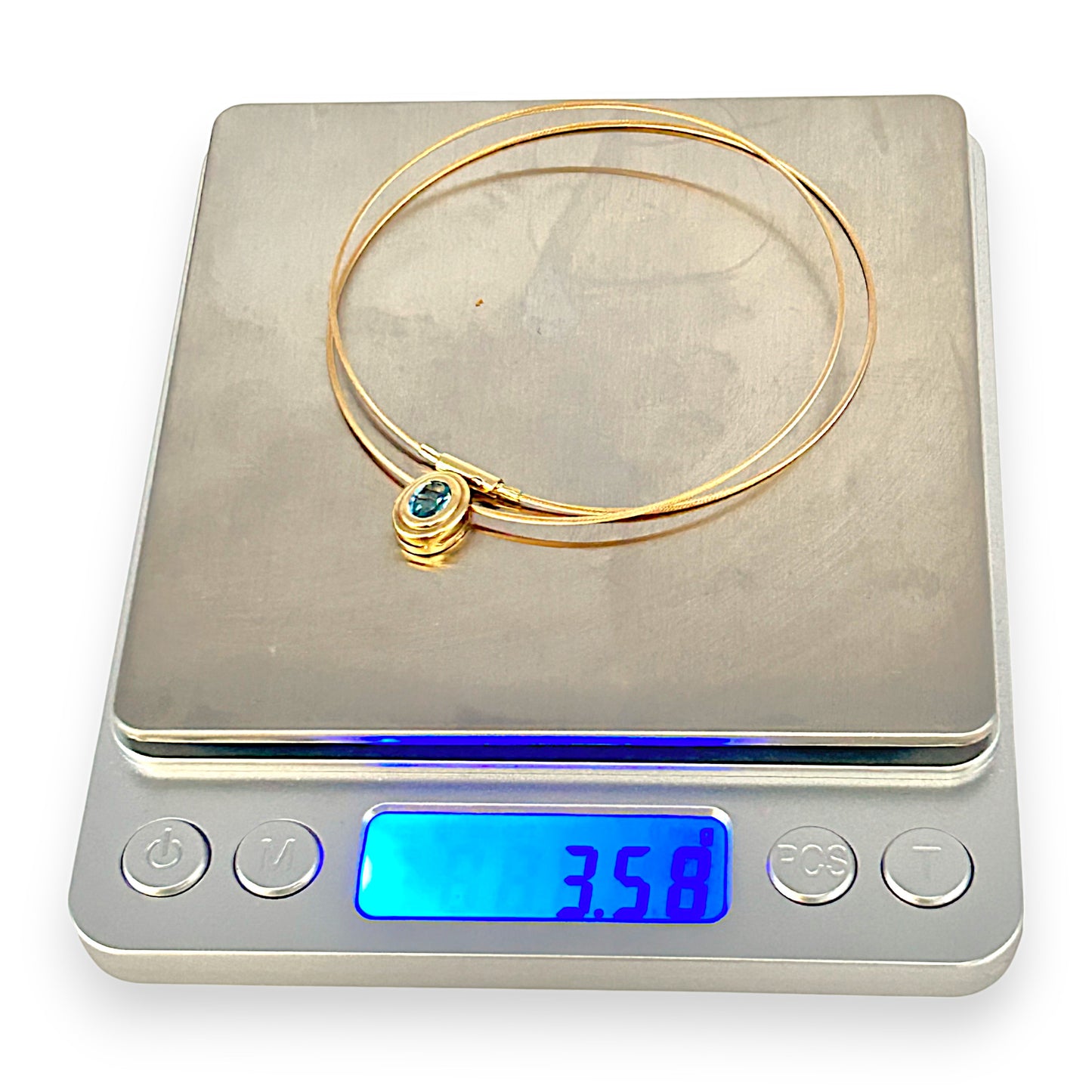 9ct Gold Blue Stone Cord Necklace. R # 1018