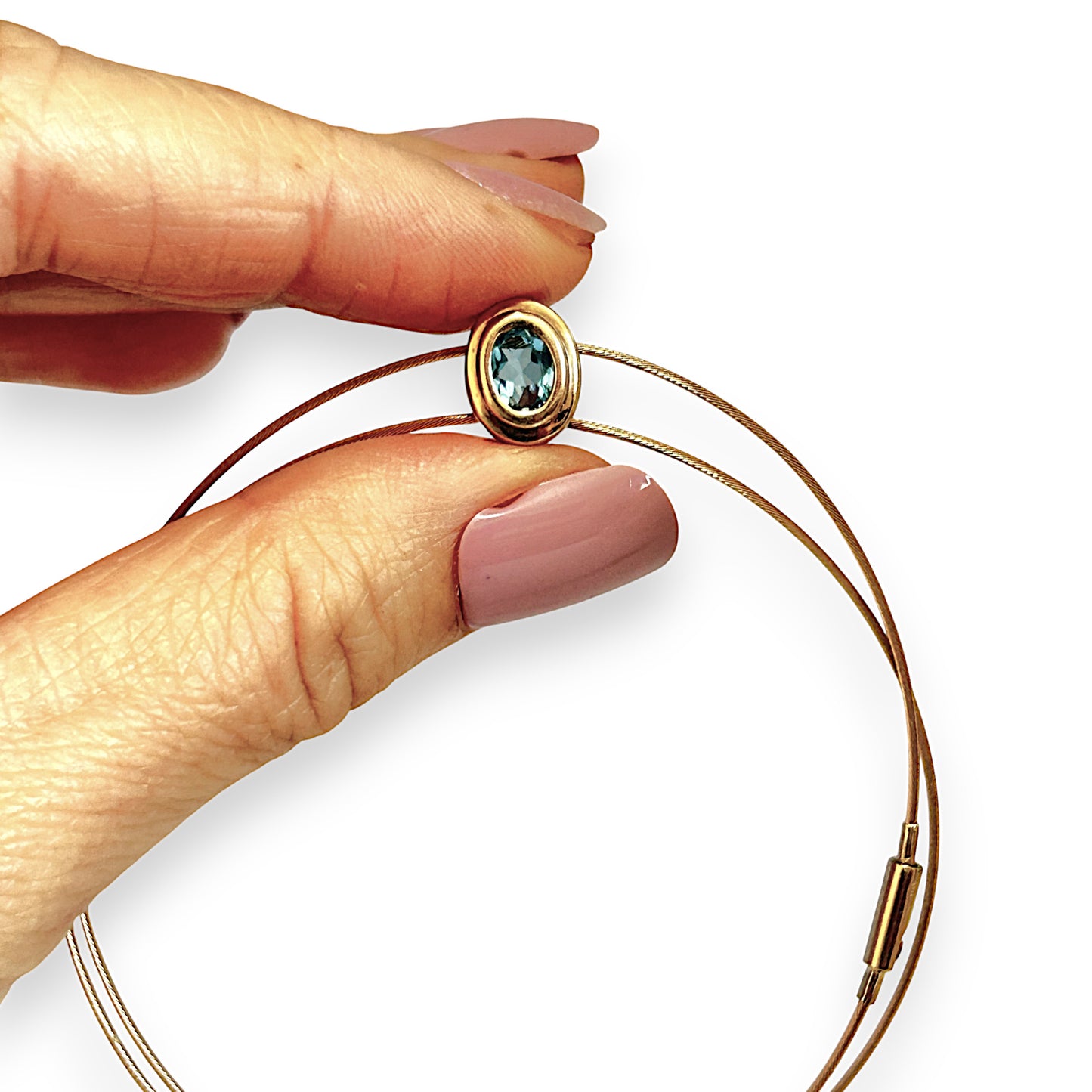 9ct Gold Blue Stone Cord Necklace. R # 1018