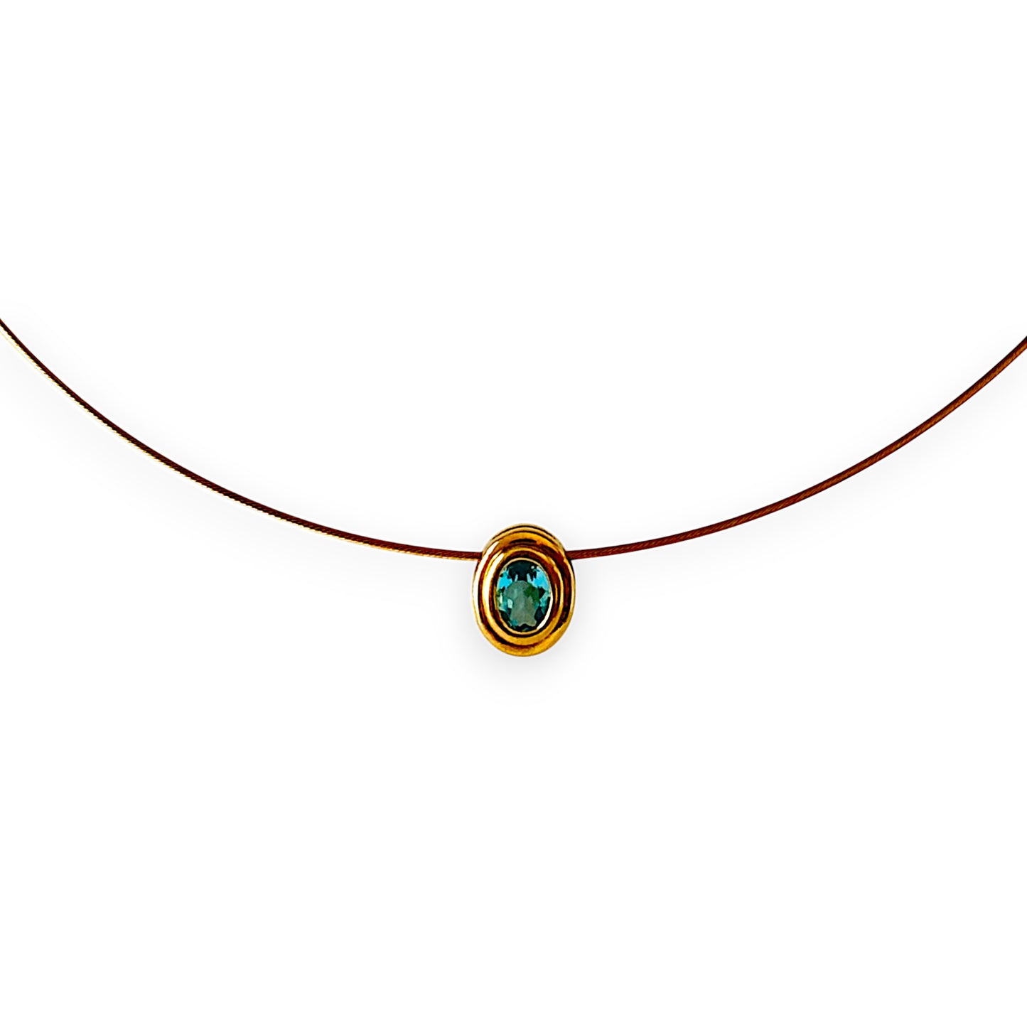 9ct Gold Blue Stone Cord Necklace. R # 1018