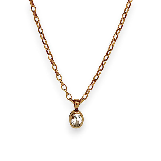 GOLD DEAL | 9ct (9K) Gold Necklace with CZ Oval Pendant