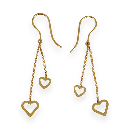 GOLD DEAL | 9ct Gold Hearts Drop Earrings