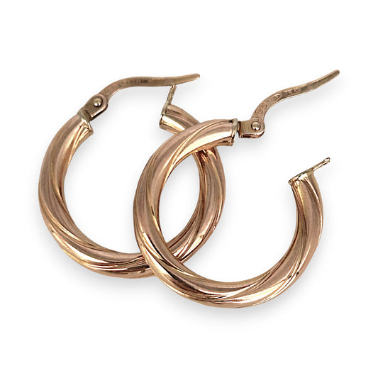GOLD DEAL | 9ct (9K) Rose Gold Twist Radiance - Hoop Earrings Refurbished 21.4mm