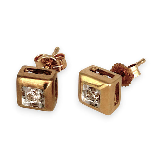 GOLD DEAL | 9ct (9K) Gold Golden Frame – Diamond Stud Earrings