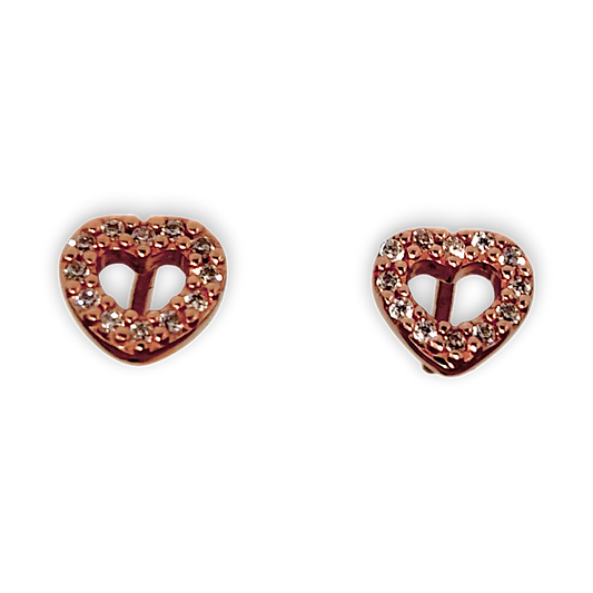 GOLD DEAL | 14ct (14K) Rose Gold Plated Silver Pandora Open Heart Stud Earrings