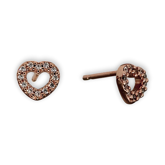GOLD DEAL | 14ct (14K) Rose Gold Plated Silver Pandora Open Heart Stud Earrings