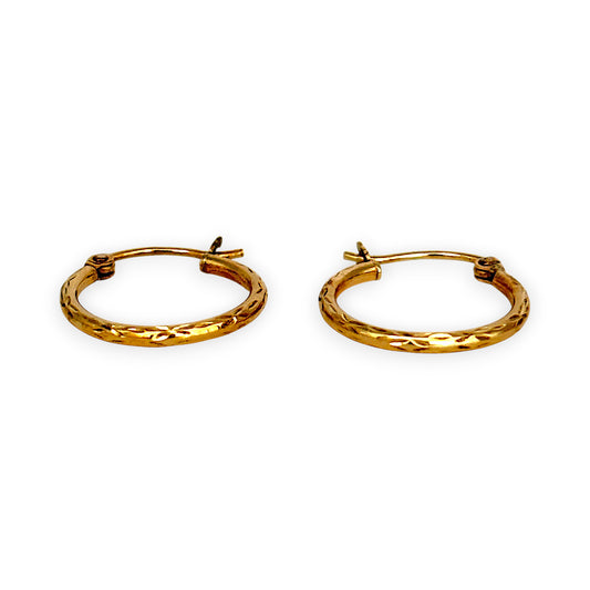 GOLD DEAL | 9ct (9K) Gold Everyday Textured Hoop Earrings 15.4mm