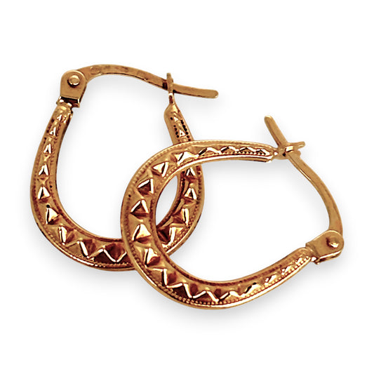 GOLD DEAL | 9ct (9K) Gold Textured Oval Hoop Earrings - Refurbished
