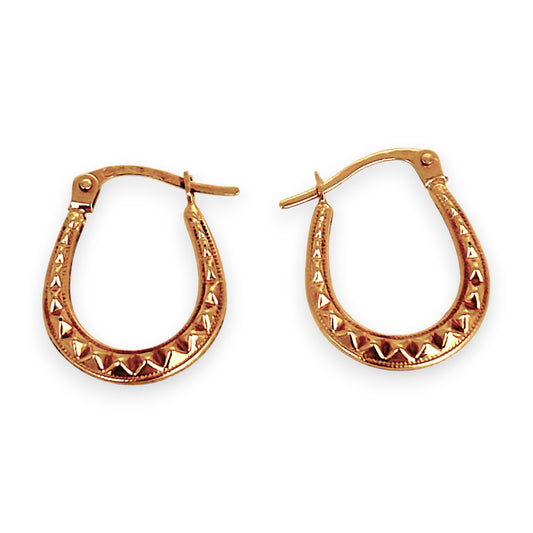 GOLD DEAL | 9ct (9K) Gold Textured Oval Hoop Earrings - Refurbished