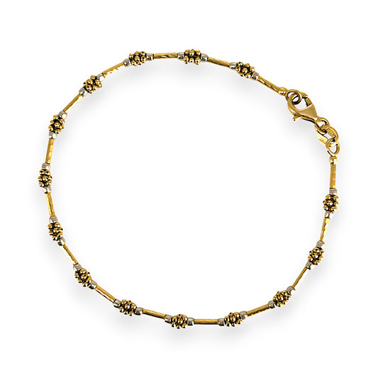 GOLD DEAL | 18ct (18K) Gold Y/W Two Tone Channel & Beads Bracelet Length 19.5cm