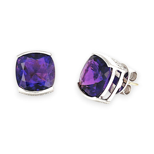 GOLD DEAL |  BARGAIN 18ct (18k) White Gold Amethyst Glow Studs with Diamonds