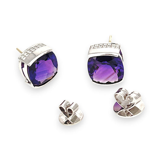 GOLD DEAL |  BARGAIN 18ct (18k) White Gold Amethyst Glow Studs with Diamonds
