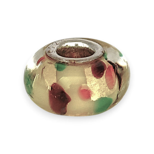 SILVER DEAL | Sterling Silver Murano Charm - Yellow with Colorful Dots
