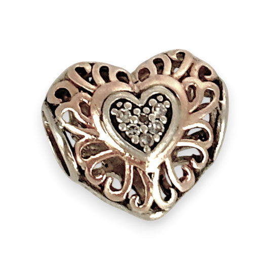 SILVER DEAL | E & R Sterling Silver Openwork Charm - Whispers of Love Heart