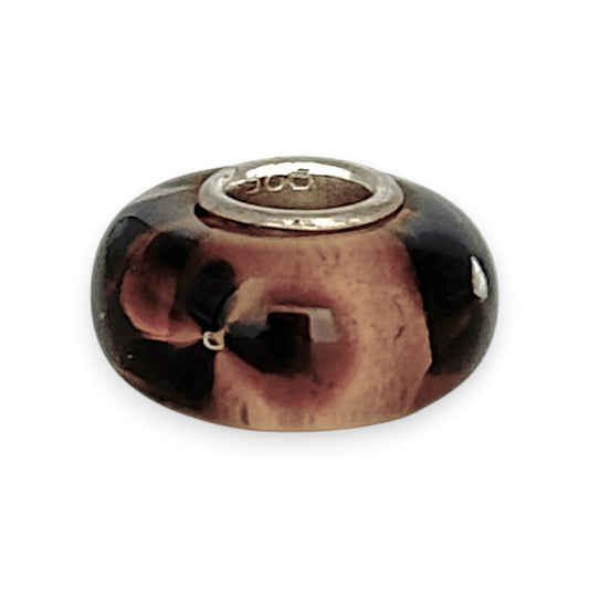 SILVER DEAL | Sterling Silver Murano Charm - Brown and Black Swirl