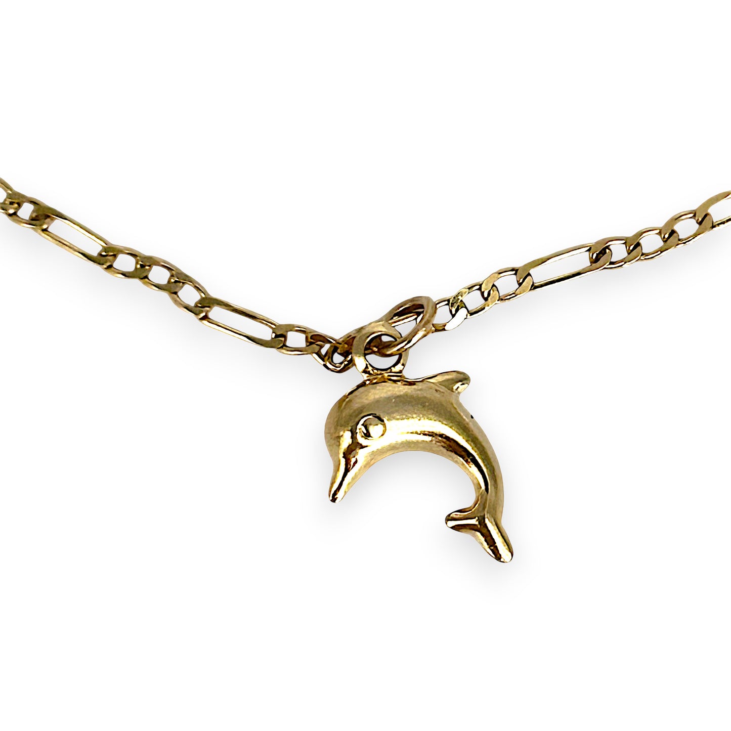 GOLD DEAL | 9ct (9K) Gold Ocean-Inspired Figaro Bracelet 20.5cm Dolphin Charms
