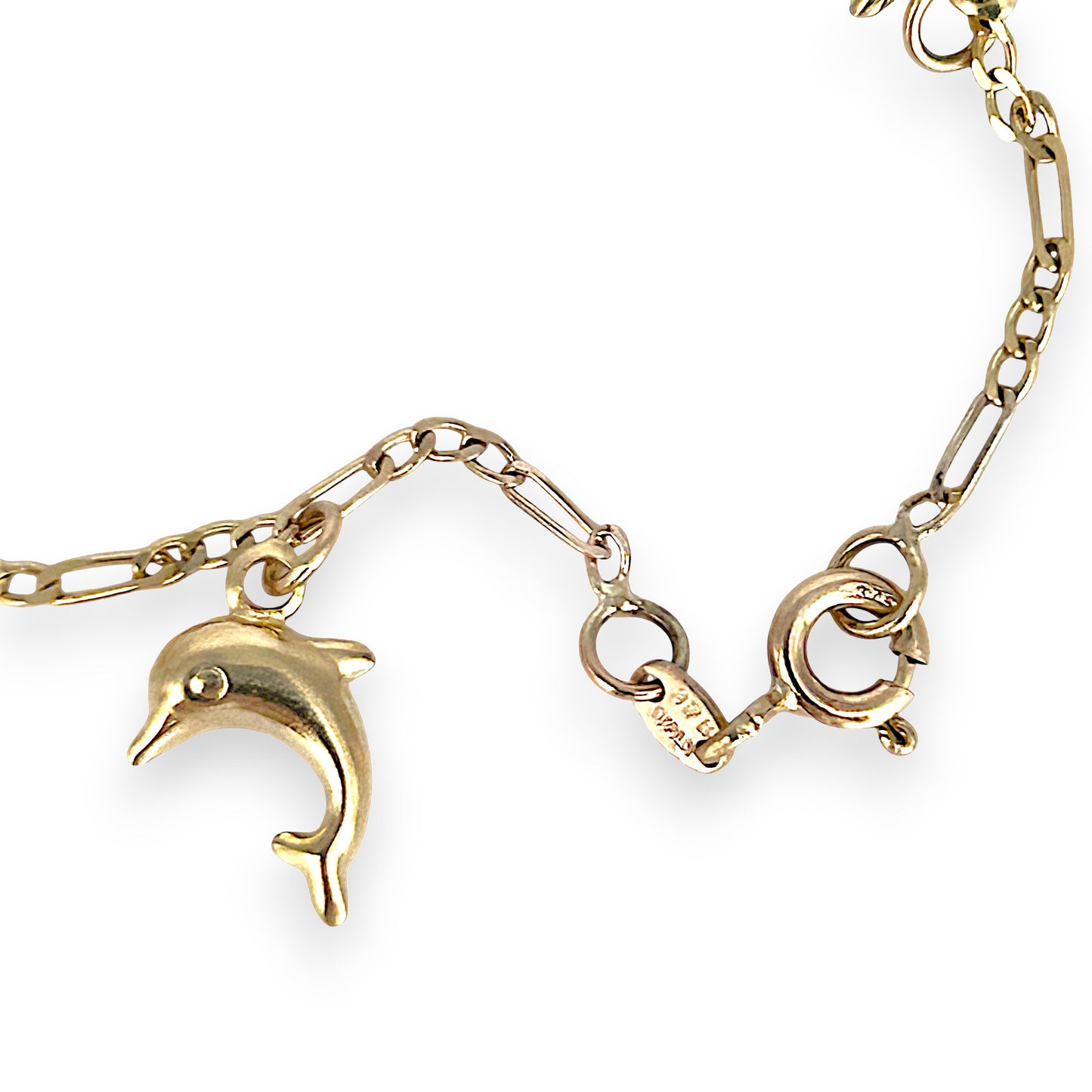 GOLD DEAL | 9ct (9K) Gold Ocean-Inspired Figaro Bracelet 20.5cm Dolphin Charms