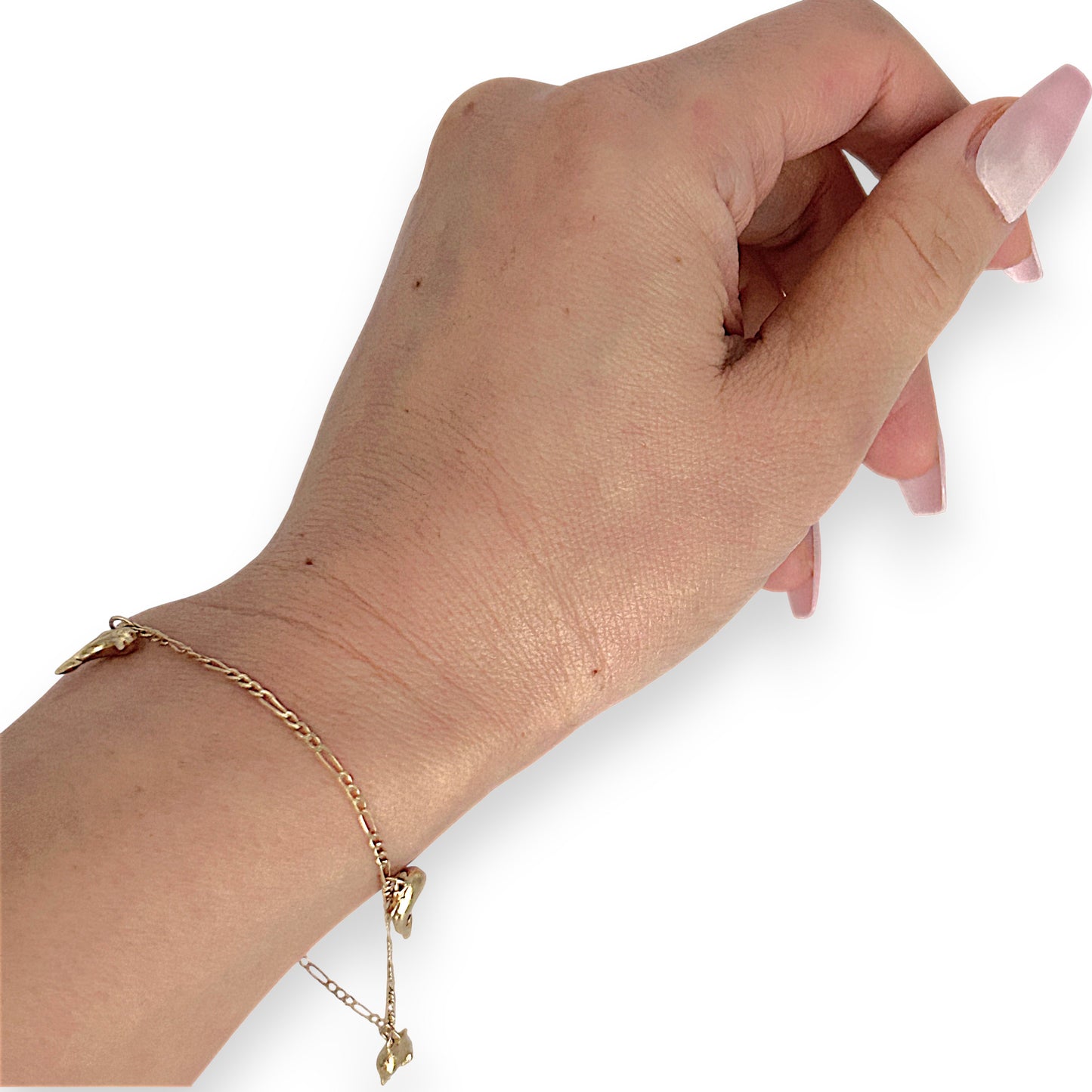 GOLD DEAL | 9ct (9K) Gold Ocean-Inspired Figaro Bracelet 20.5cm Dolphin Charms
