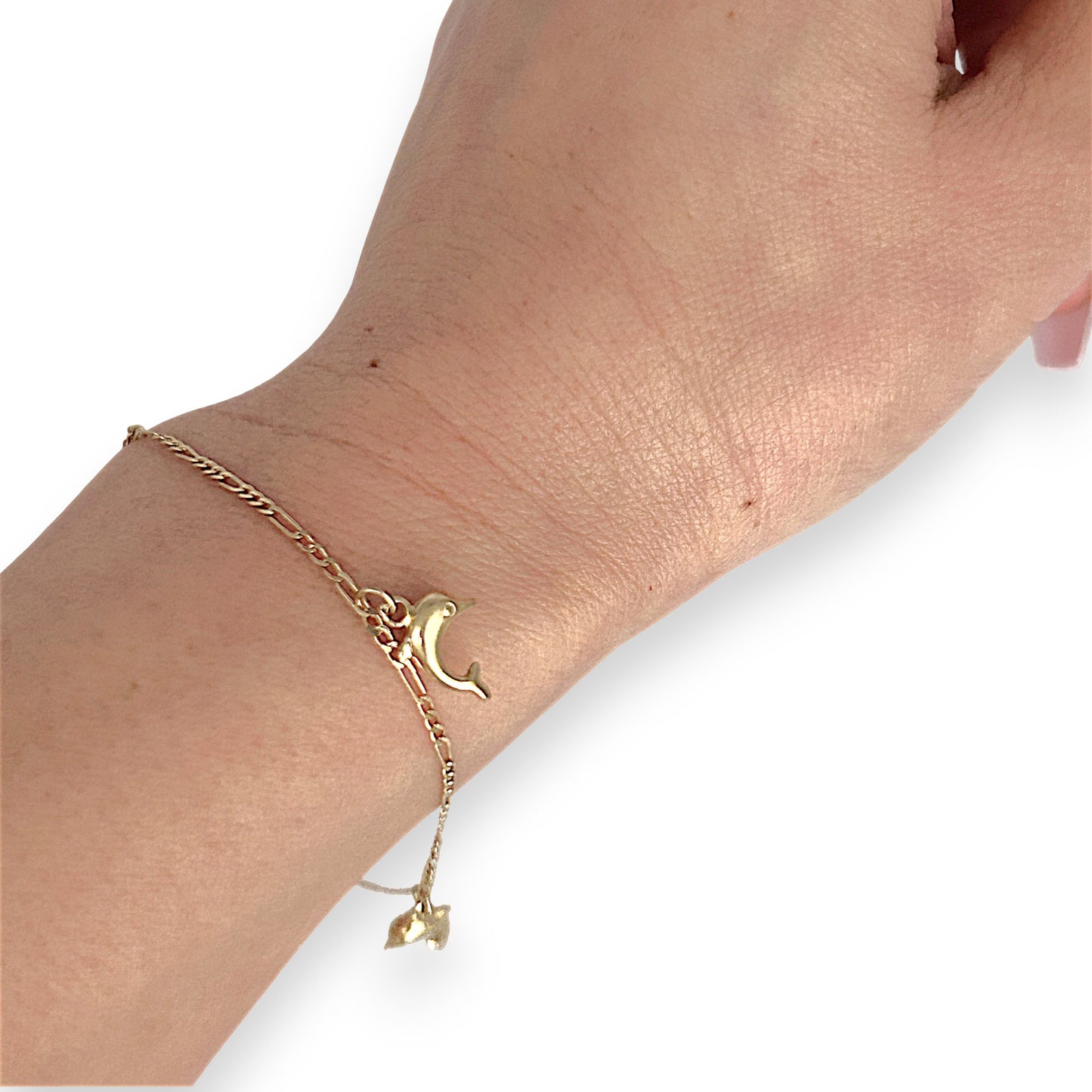 GOLD DEAL | 9ct (9K) Gold Ocean-Inspired Figaro Bracelet 20.5cm Dolphin Charms