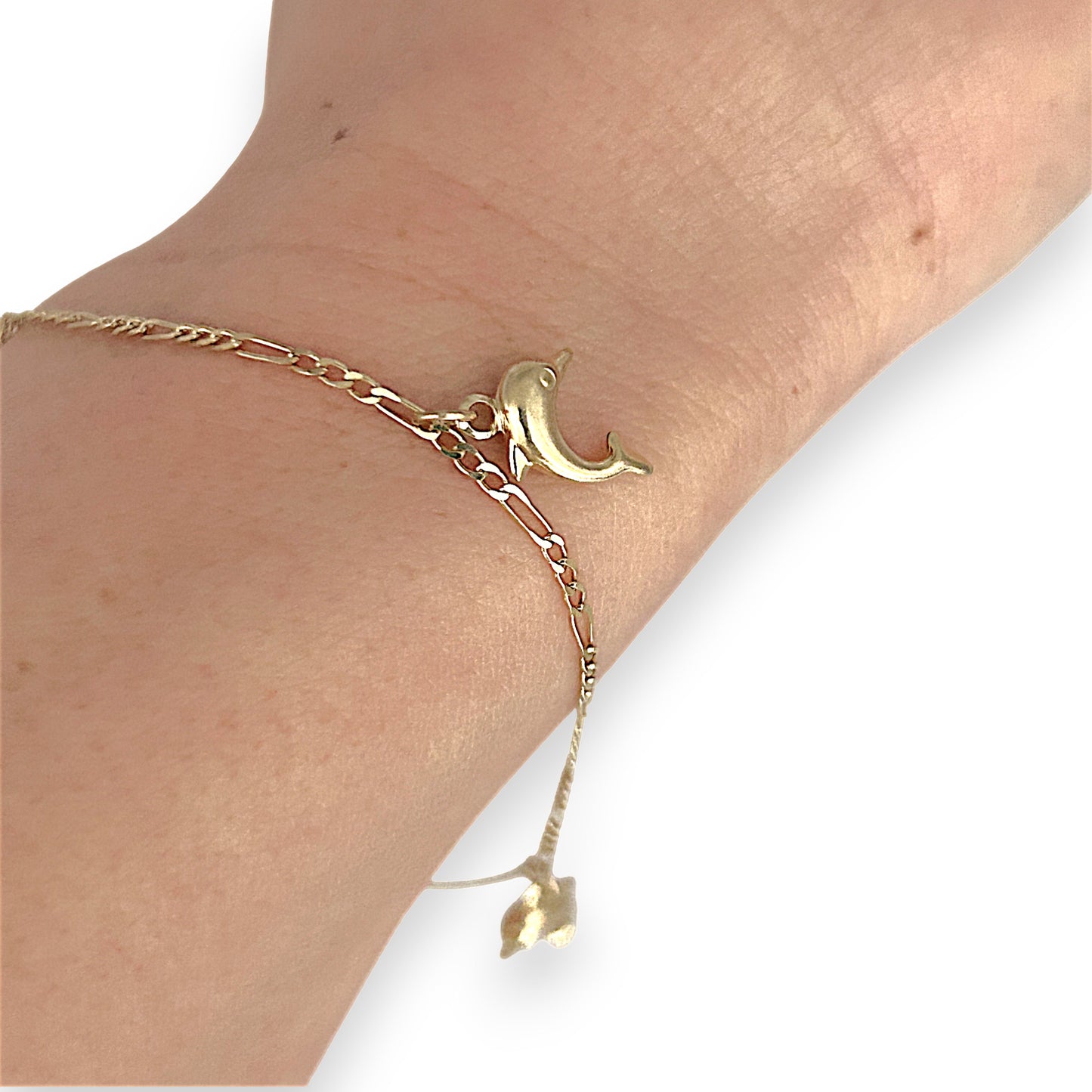 GOLD DEAL | 9ct (9K) Gold Ocean-Inspired Figaro Bracelet 20.5cm Dolphin Charms