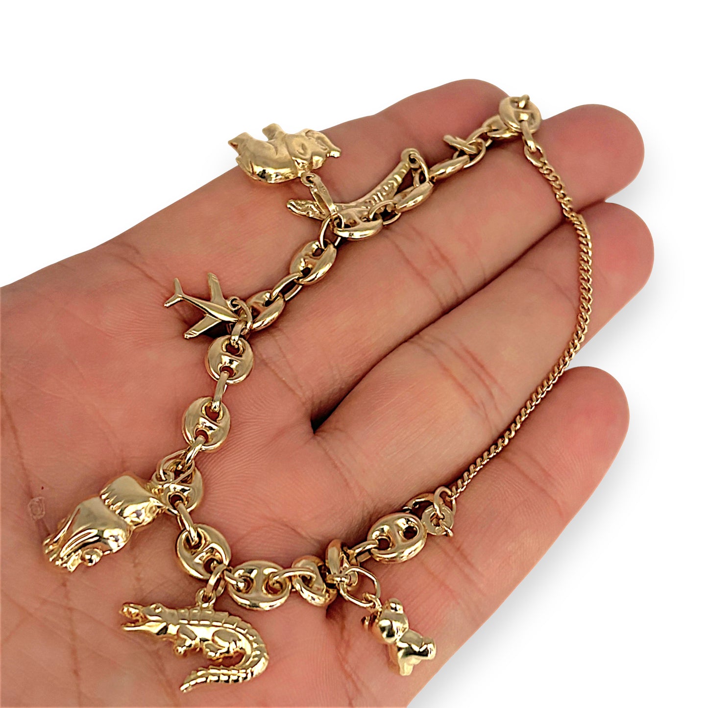 GOLD DEAL | 9ct (9K) Gold Charm Bracelet – Koala, Crocodile, Boomerang & More