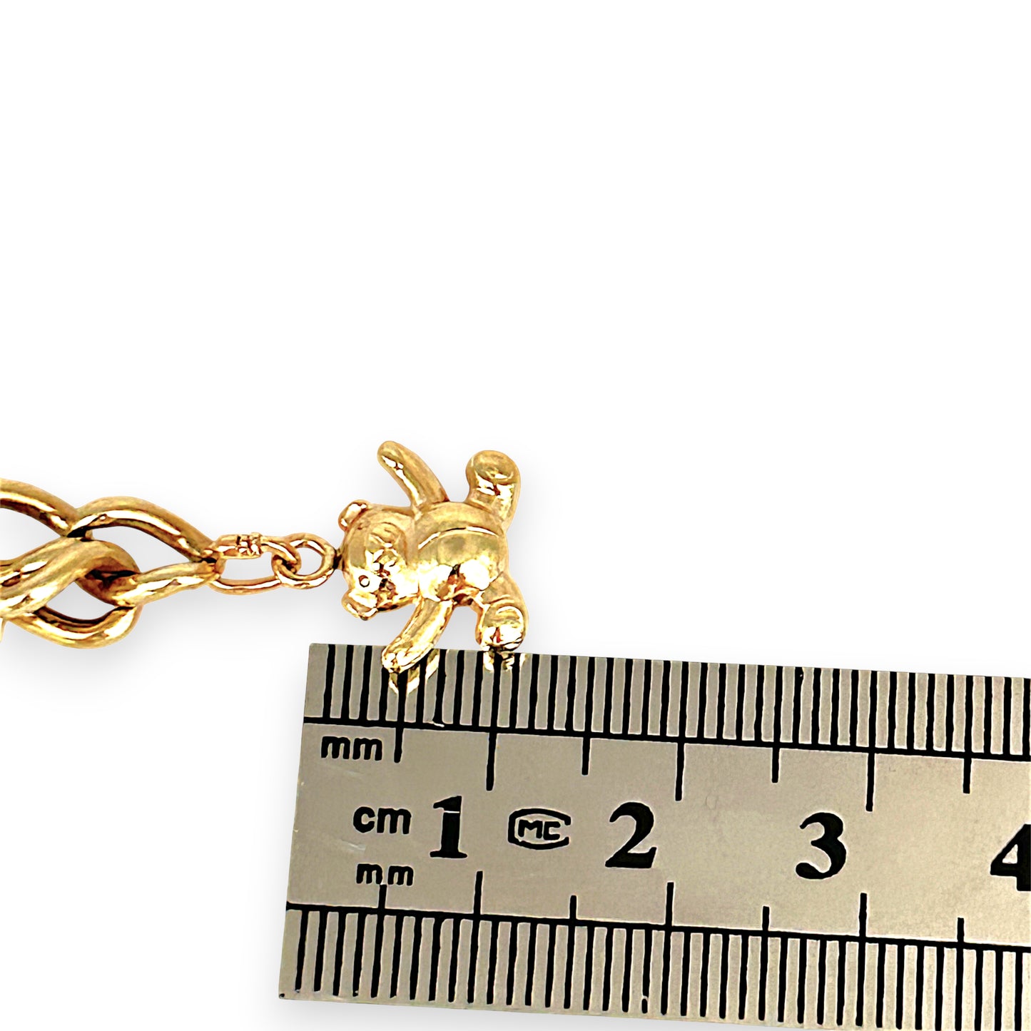 GOLD DEAL | 9ct (9K) Gold Heart, Rose & Bear Motifs Refurbished Bracelet 21cm