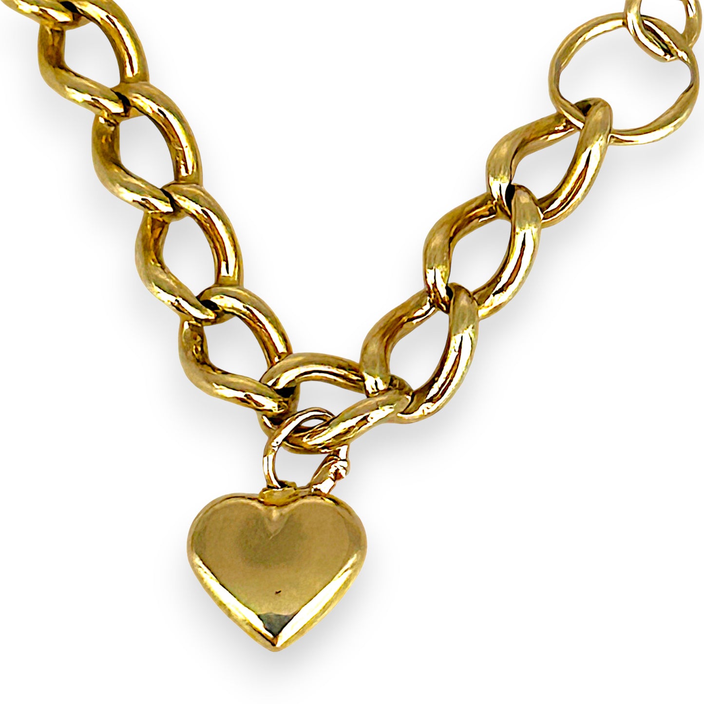 GOLD DEAL | 9ct (9K) Gold Heart, Rose & Bear Motifs Refurbished Bracelet 21cm