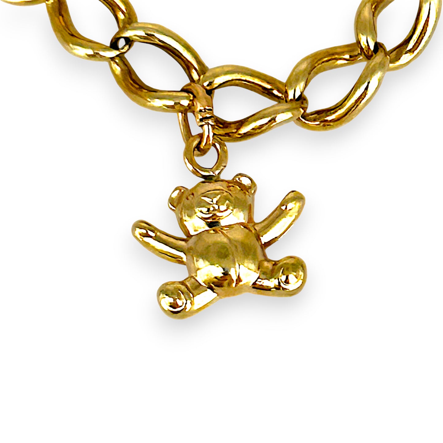 GOLD DEAL | 9ct (9K) Gold Heart, Rose & Bear Motifs Refurbished Bracelet 21cm