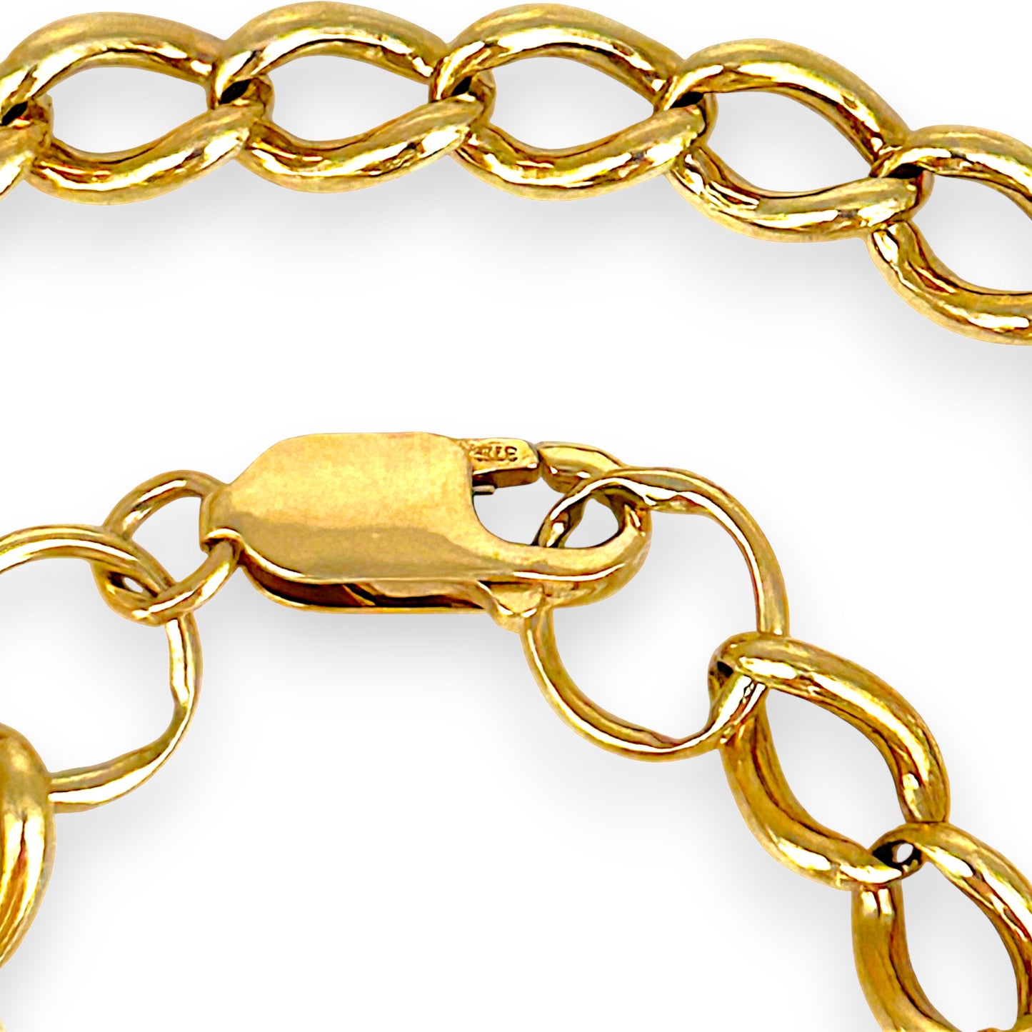 GOLD DEAL | 9ct (9K) Gold Heart, Rose & Bear Motifs Refurbished Bracelet 21cm
