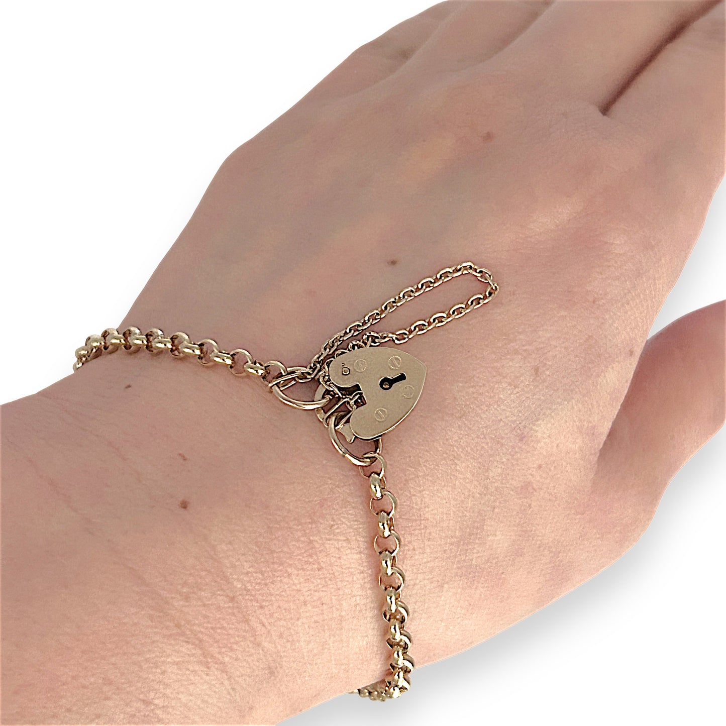 GOLD DEAL | 9ct (9K) Gold Vintage Glamour Belcher Bracelet 18cm with heart Padlock