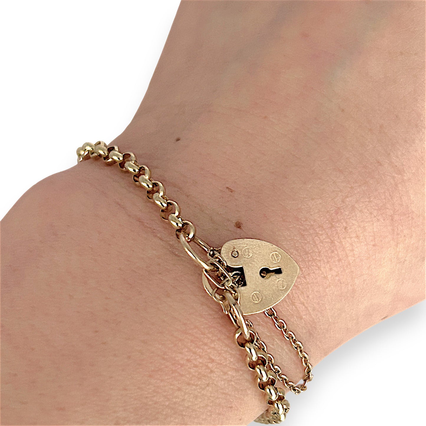 GOLD DEAL | 9ct (9K) Gold Vintage Glamour Belcher Bracelet 18cm with heart Padlock
