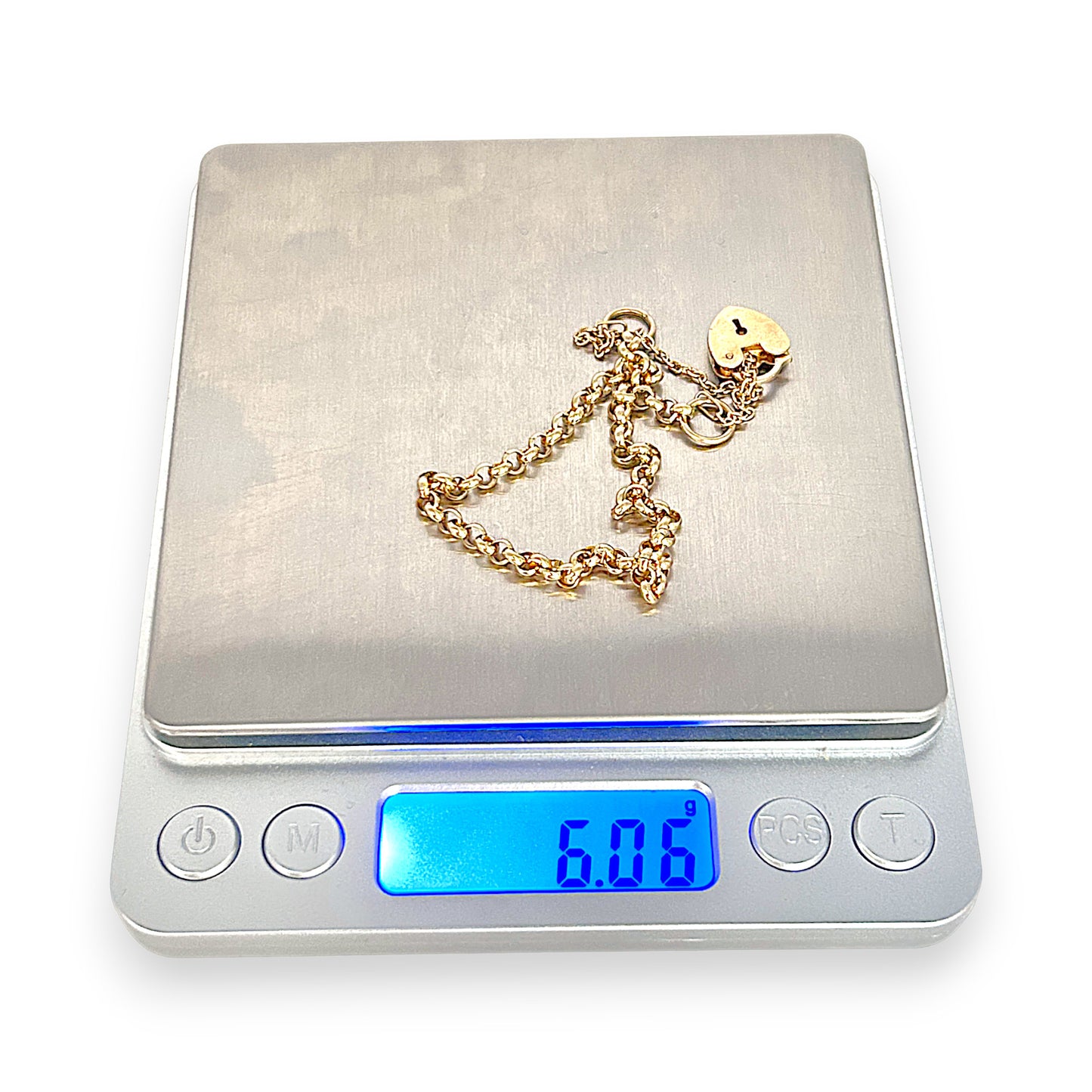 GOLD DEAL | 9ct (9K) Gold Vintage Glamour Belcher Bracelet 18cm with heart Padlock