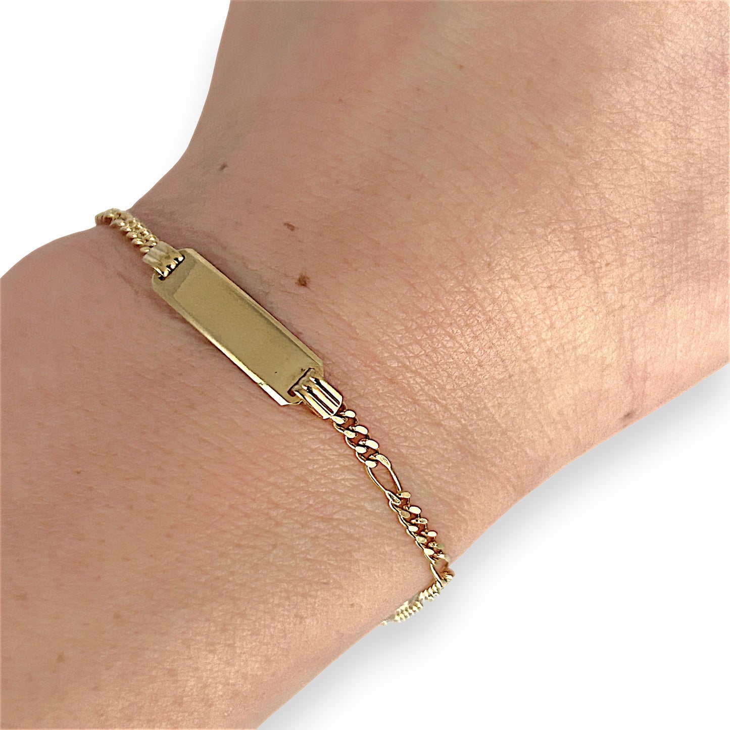 GOLD DEAL | 9ct (9K) Gold Engravable Plate ID Figaro 5-1 Bracelet 18cm