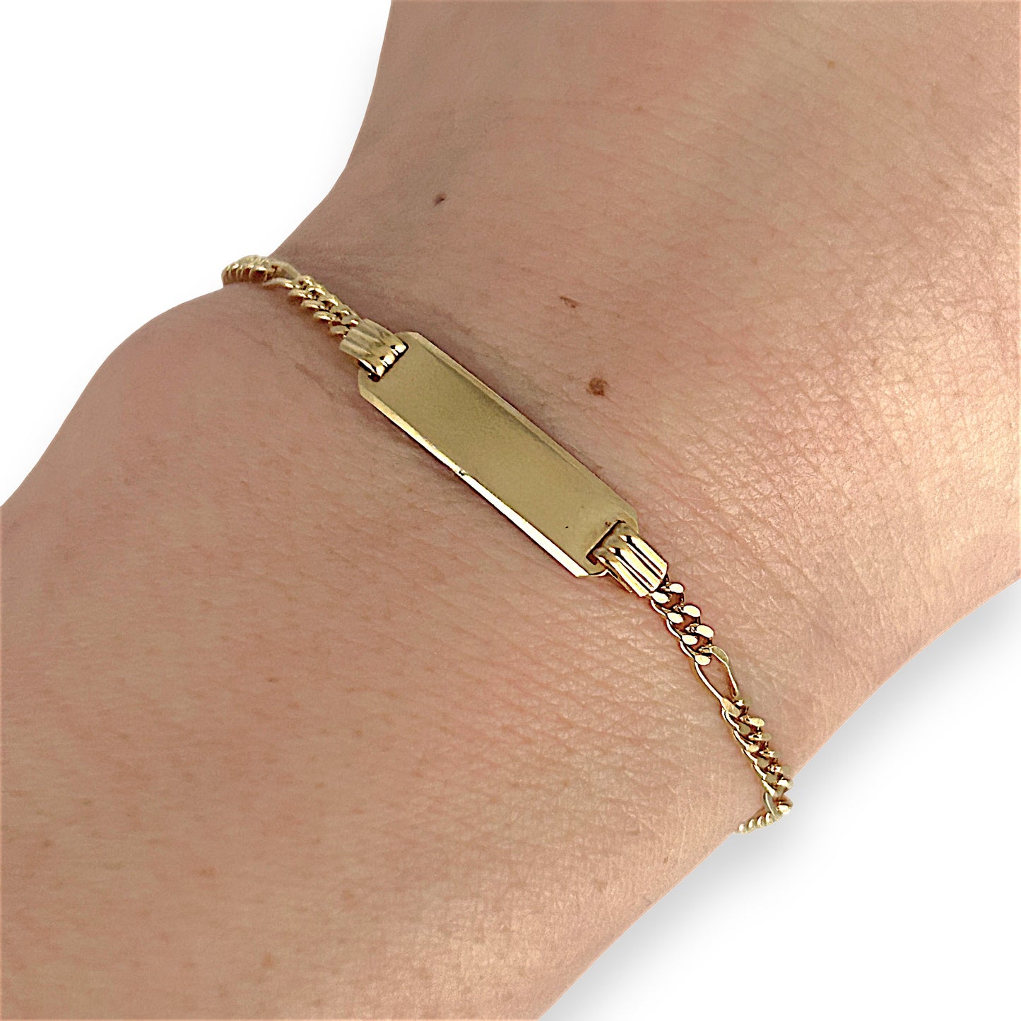 GOLD DEAL | 9ct (9K) Gold Engravable Plate ID Figaro 5-1 Bracelet 18cm