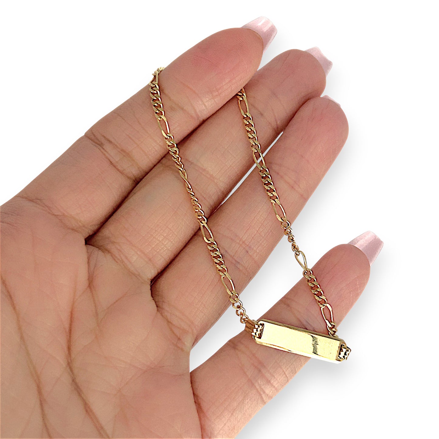 GOLD DEAL | 9ct (9K) Gold Engravable Plate ID Figaro 5-1 Bracelet 18cm