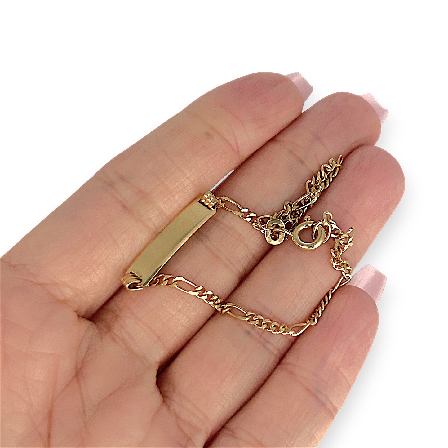 GOLD DEAL | 9ct (9K) Gold Engravable Plate ID Figaro 5-1 Bracelet 18cm